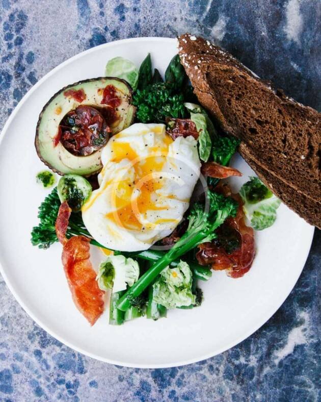 Salad with poached egg